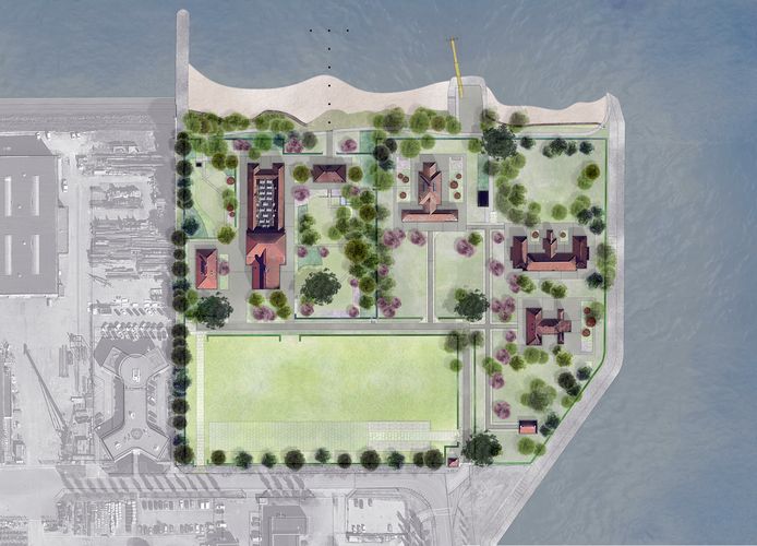 Plankaart van de ‘nieuwe’ landschapsinrichting van het Quarantaineterrein op Heijplaat.