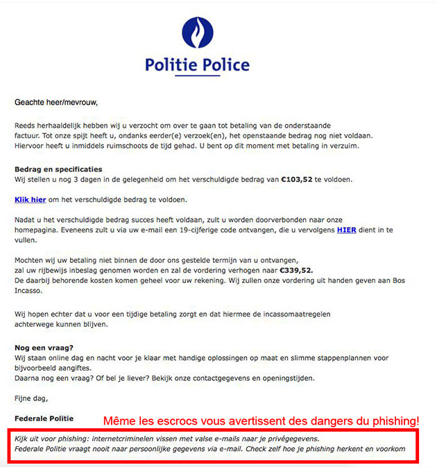 Prenez garde aux fausses amendes au nom de la police Belgique 7sur7.be