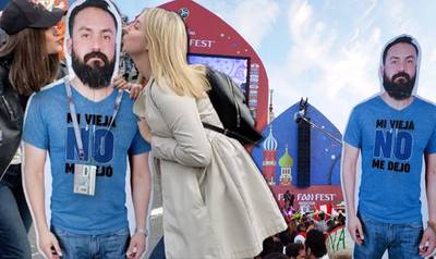 Javier is erbij op het WK... In karton, want hij mocht niet van zijn vrouw