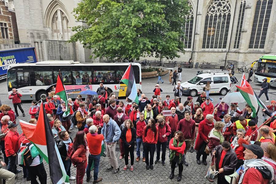 Pro-Palestijns protest bij start van academiejaar aan KUL.   ©Evert Wouters