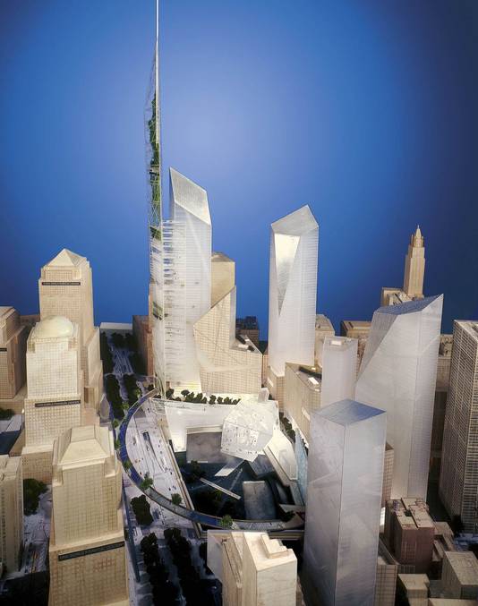 Dit ontwerp presenteerde Daniel Libeskind voor het nieuwe World Trade Center.