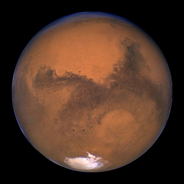 NASA's Hubble-ruimtetelescoop maakte dit beeld van Mars in 2003. 