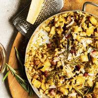 Winterse aardpeer-risotto met spekjes
