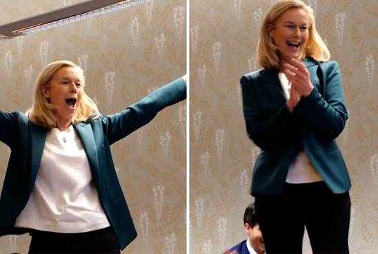 Kaag springt uit blijdschap op tafel na zien eerste exitpoll