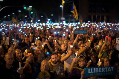Massaal protest tegen opsluiting Catalaanse leiders