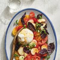 Salade van oertomaten met perzik & romige burratine