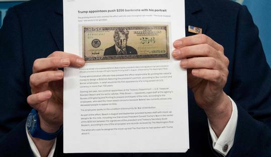 Amerikaanse schatkist bereidt nieuw biljet voor van 250 dollar met portret Donald Trump erop