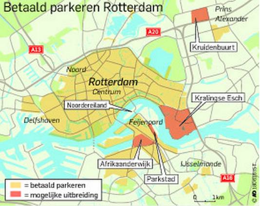 betaald parkeren rotterdam kaart Vlek' met parkeermeters breidt uit | Rotterdam | AD.nl