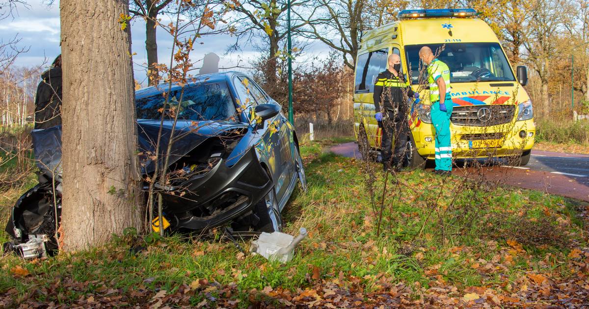Auto zwaar beschadigd na botsing tegen boom in Heesch.