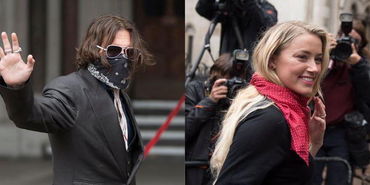 Johnny Depp en Amber Heard bij de aanvang van de tweede procesdag.