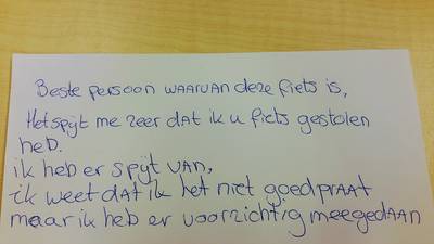 Dief heeft spijt en brengt fiets naar politiebureau